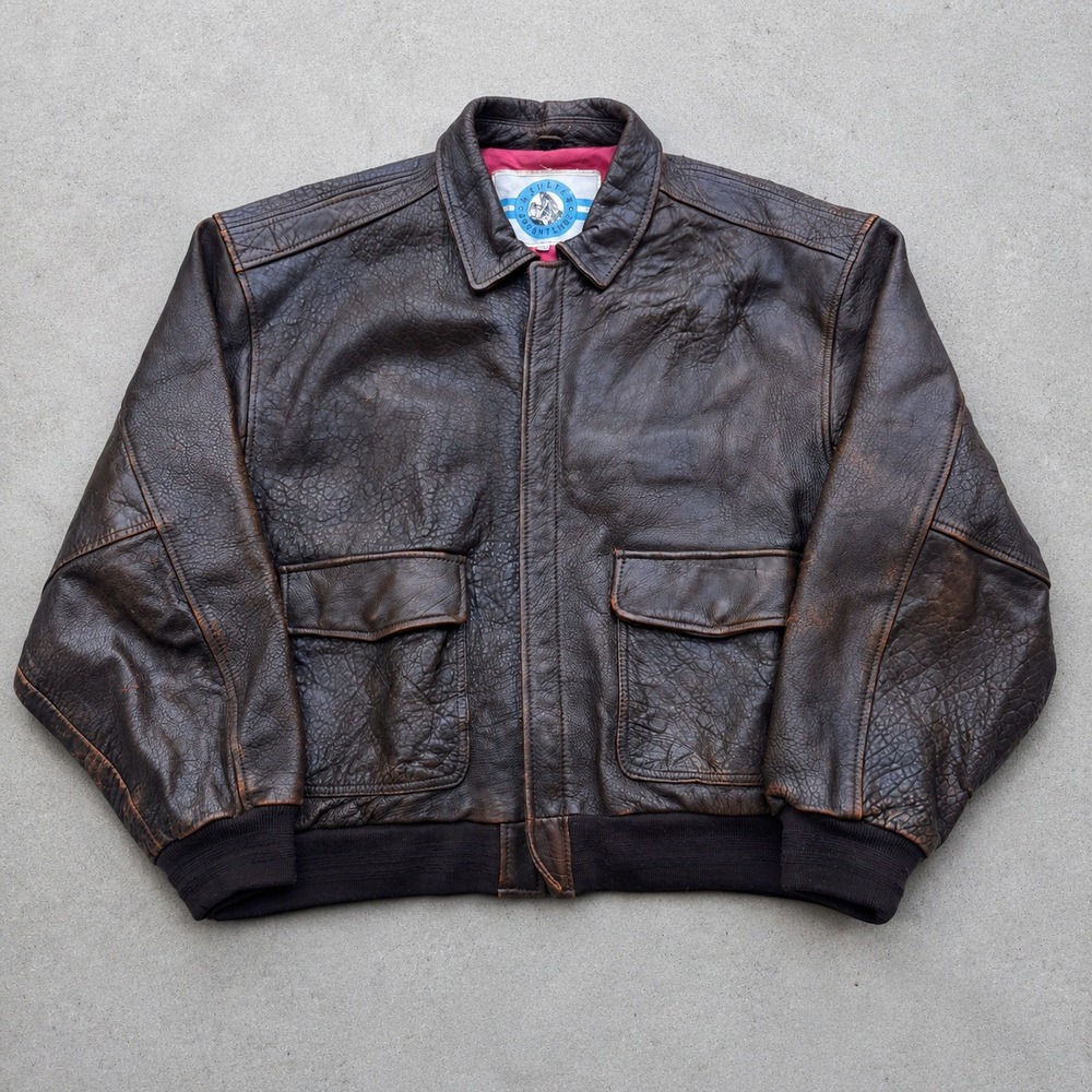 M. Julian Adventures Mens XL Brown Leather Flight Bomber Jacket Distressed A-2